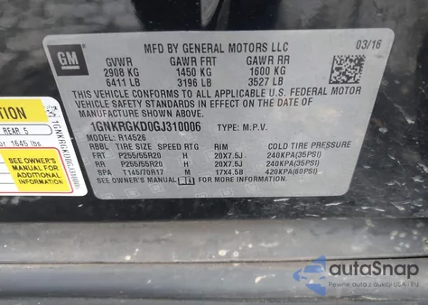 2016 Chevrolet Traverse 1Lt из США, поврежденный, VIN 1GNKRGKD0GJ310006